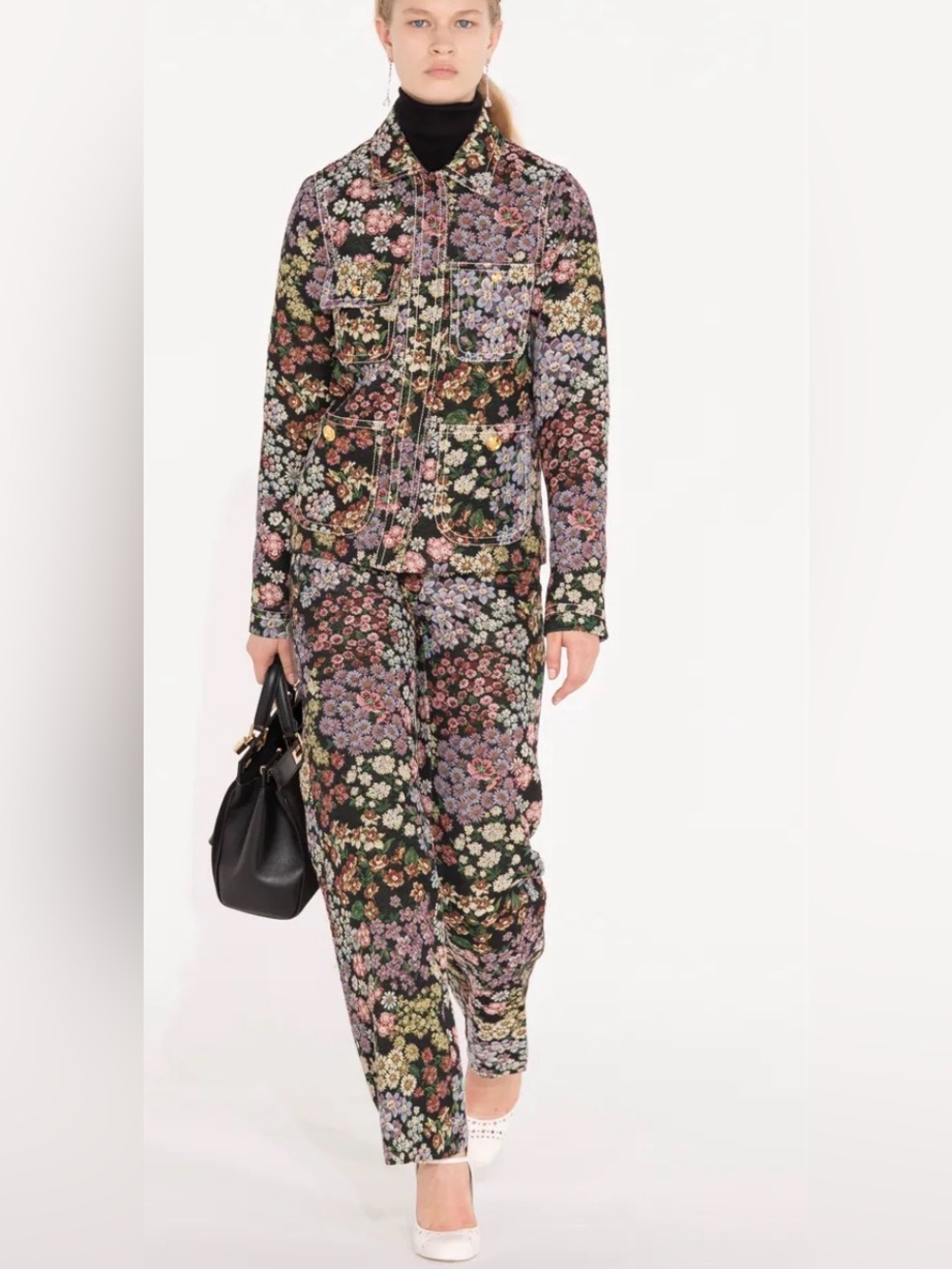 Floral Wide Leg Pants in Black Multi